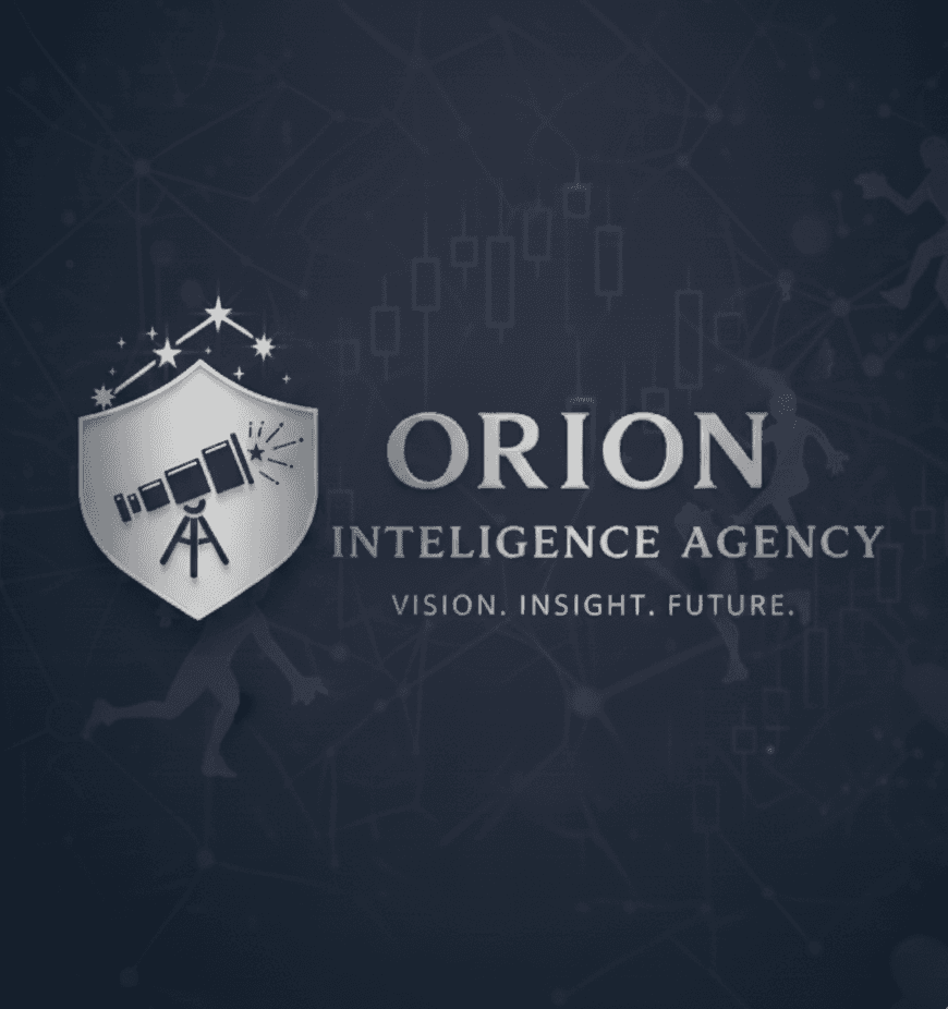 Orion crest, grayscale, on dark background
