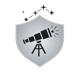 Orion crest—silver telescope shield with Orion constellation